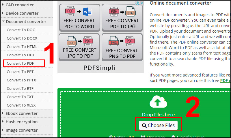 Bạn nhấn Choose Files để mở file cần chuyển