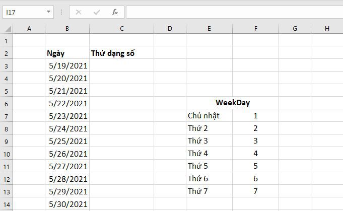 Cách dùng hàm Weekday chuyển ngày sang thứ trong Excel 1