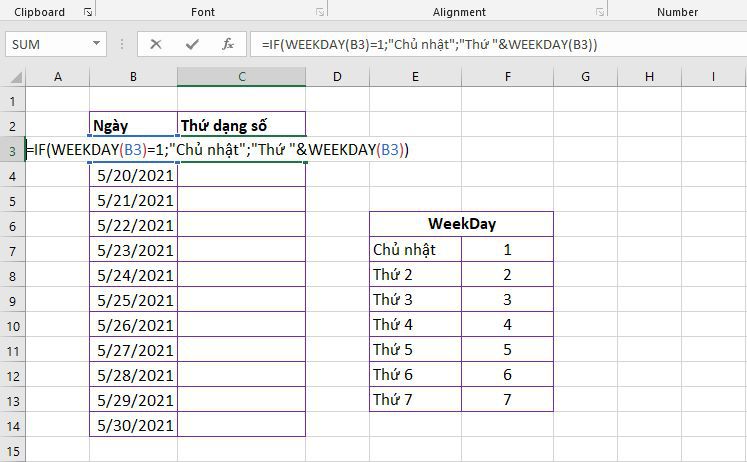 Cách dùng hàm Weekday chuyển ngày sang thứ trong Excel 5