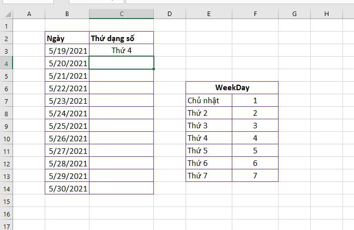 Cách dùng hàm Weekday chuyển ngày sang thứ trong Excel 6