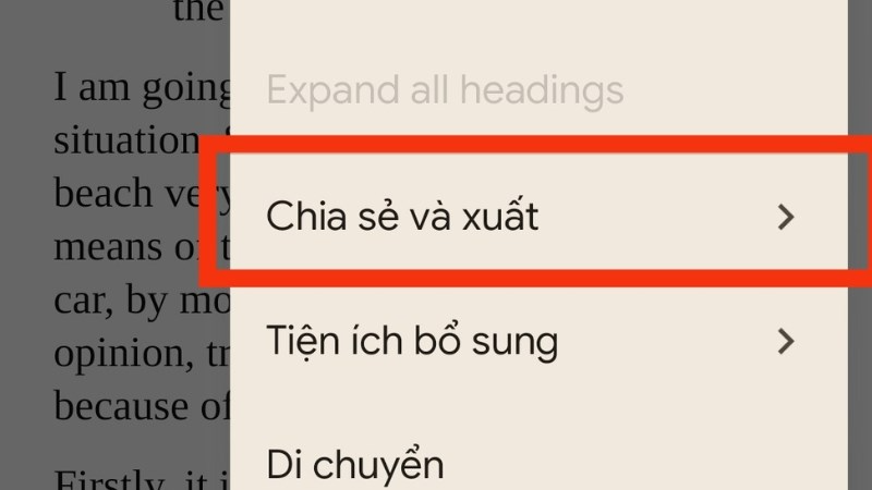 Chọn Chia sẻ và xuất