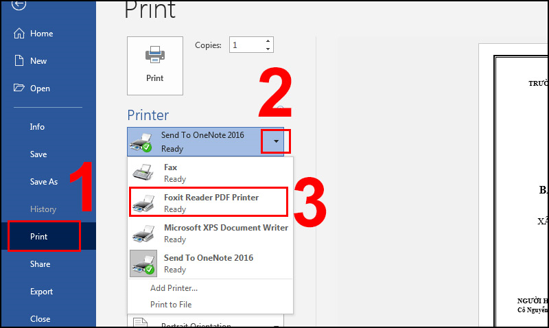 Chọn Foxit Reader PDF Printer