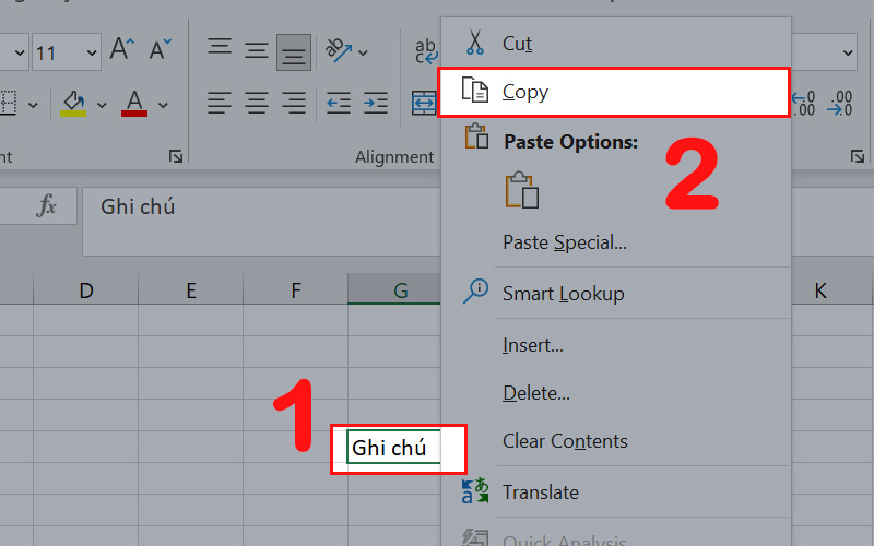 Copy ô Excel có nhận xét