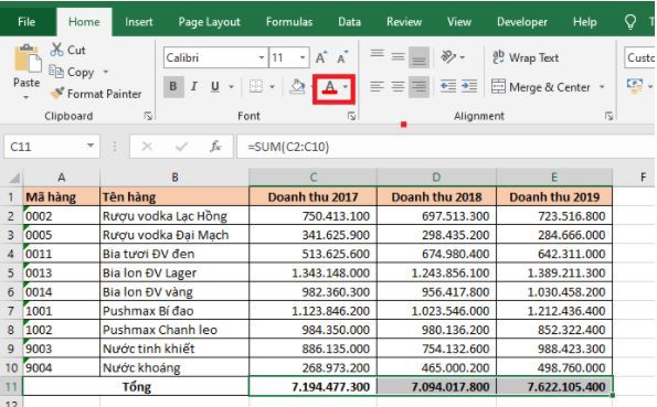 Những phím tắt để tô màu cho chữ và ô trong Excel 3