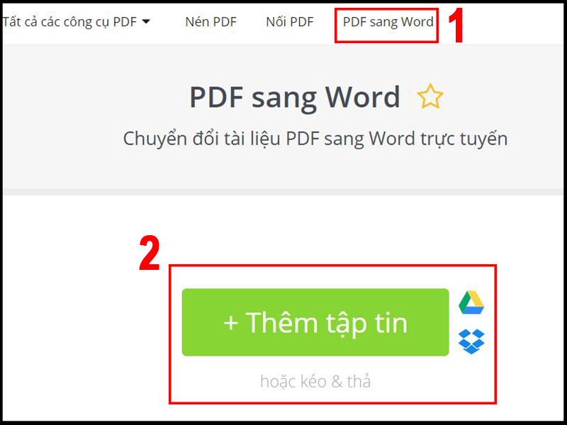 Tải lên tập tin PDF cần chuyển đổi