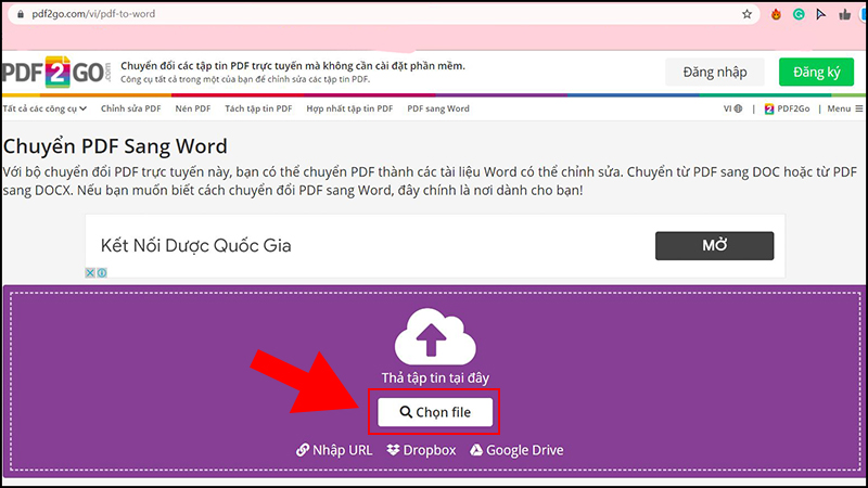 Truy cập vào trang web PDF2GO và tải file PDF lên