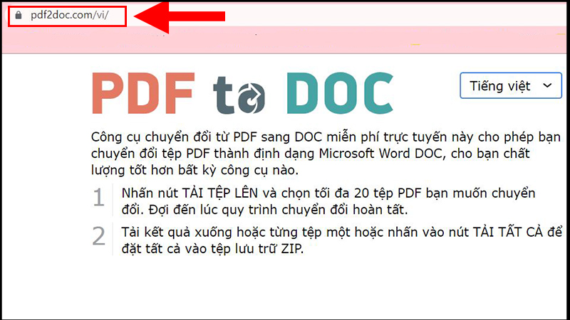 Vào trang web của PDF to DOC